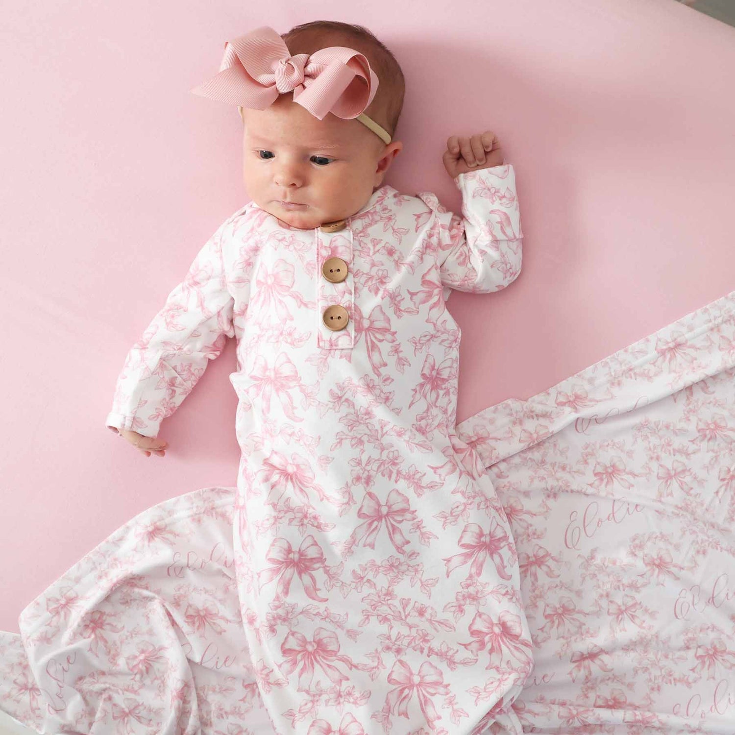 Fancy Frills Newborn Baby Knot Gown & Hat Set