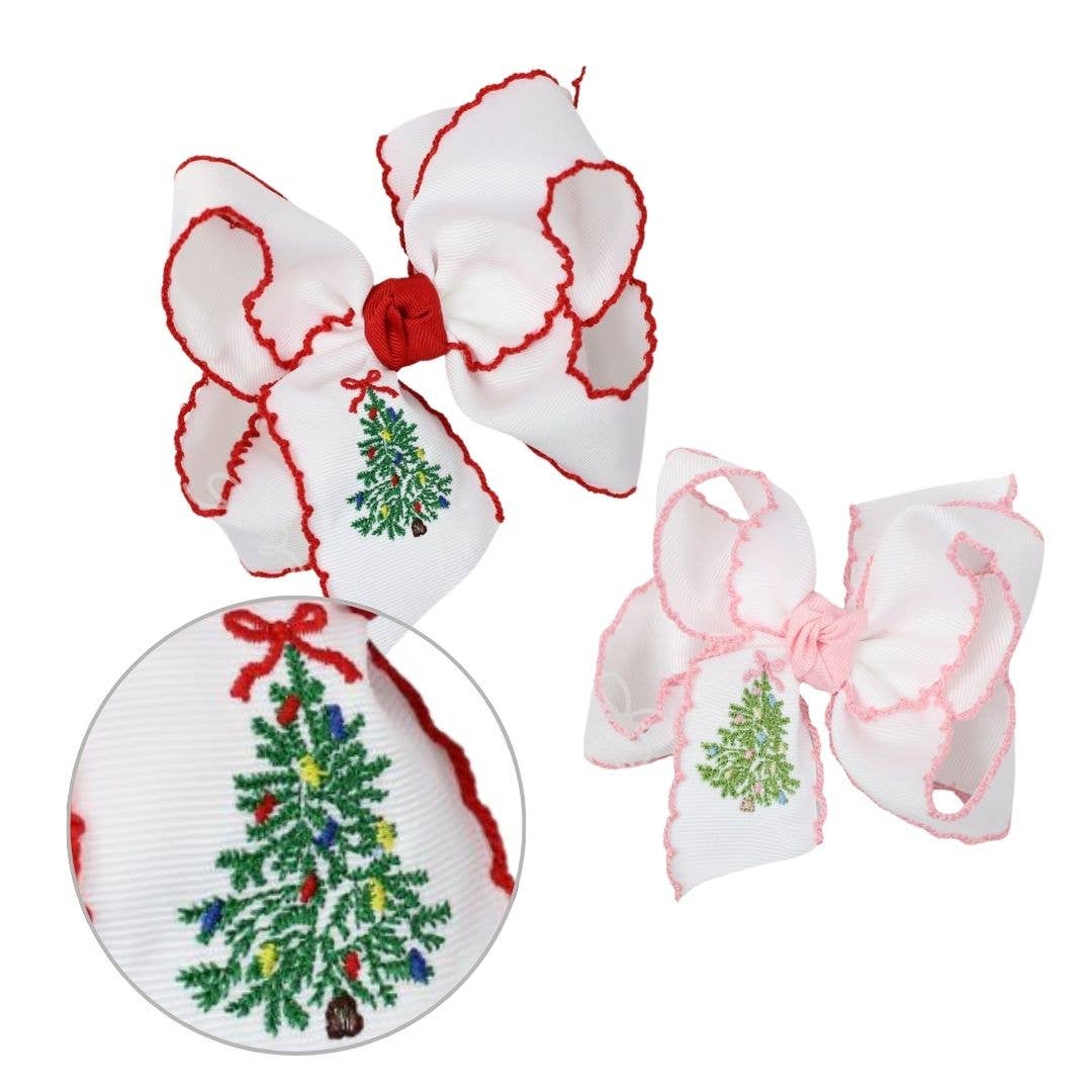 EMBROIDERED CHRISTMAS TREE CROCHET EDGE BOWS