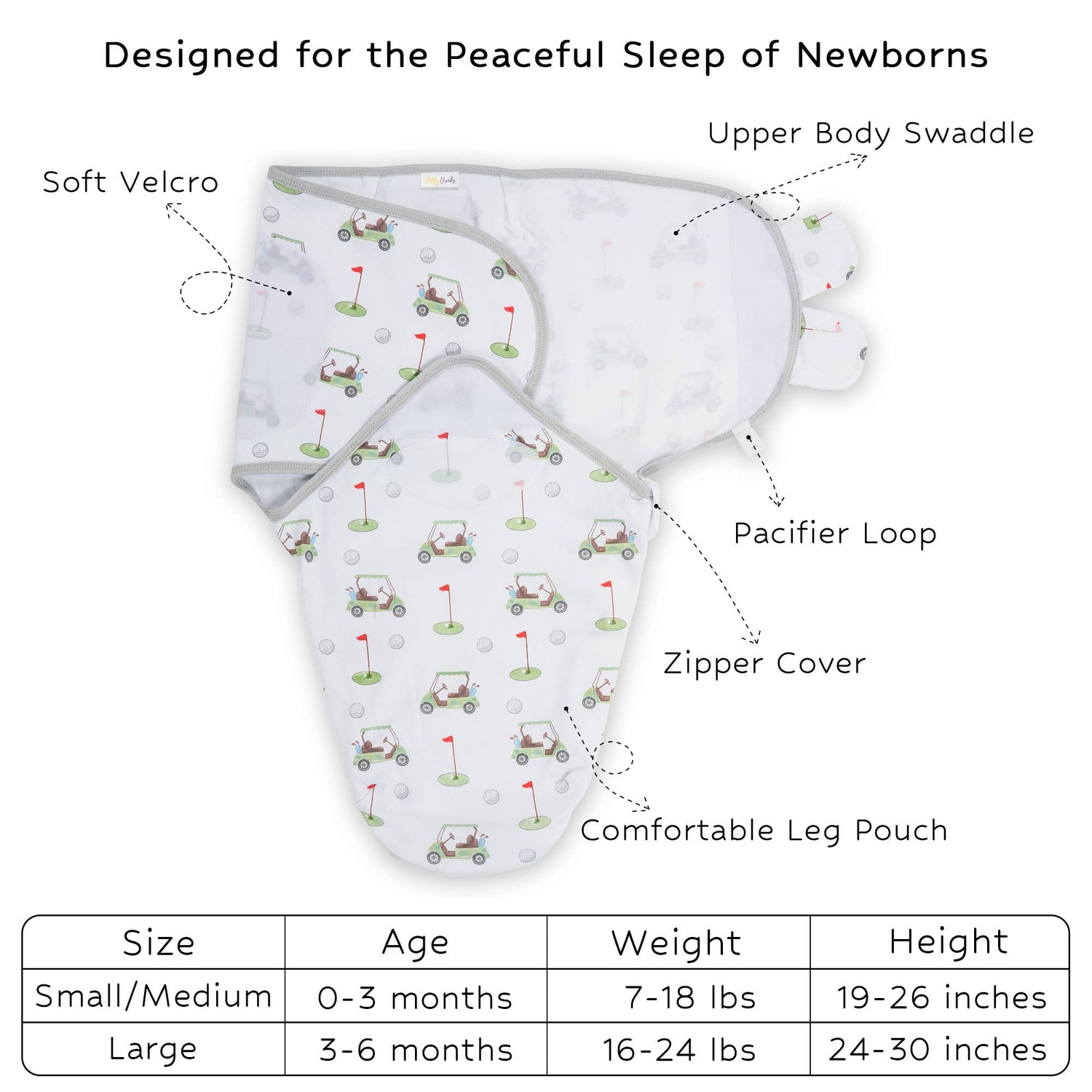 Golf A Round Baby Sleep Swaddle 100% Organic Cotton