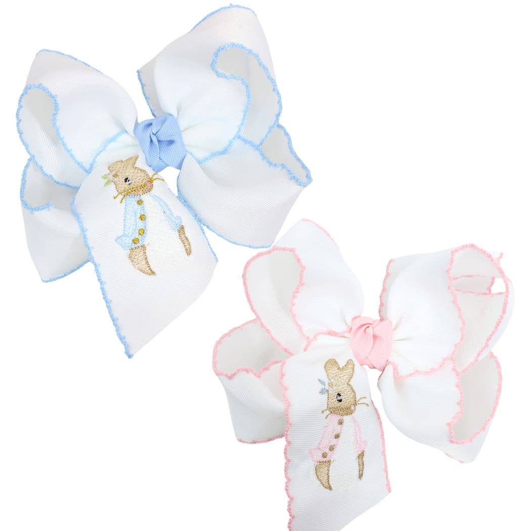 EMBROIDERED PETUNIA RABBIT 5.5" HUGE CROCHET EDGE BOWS