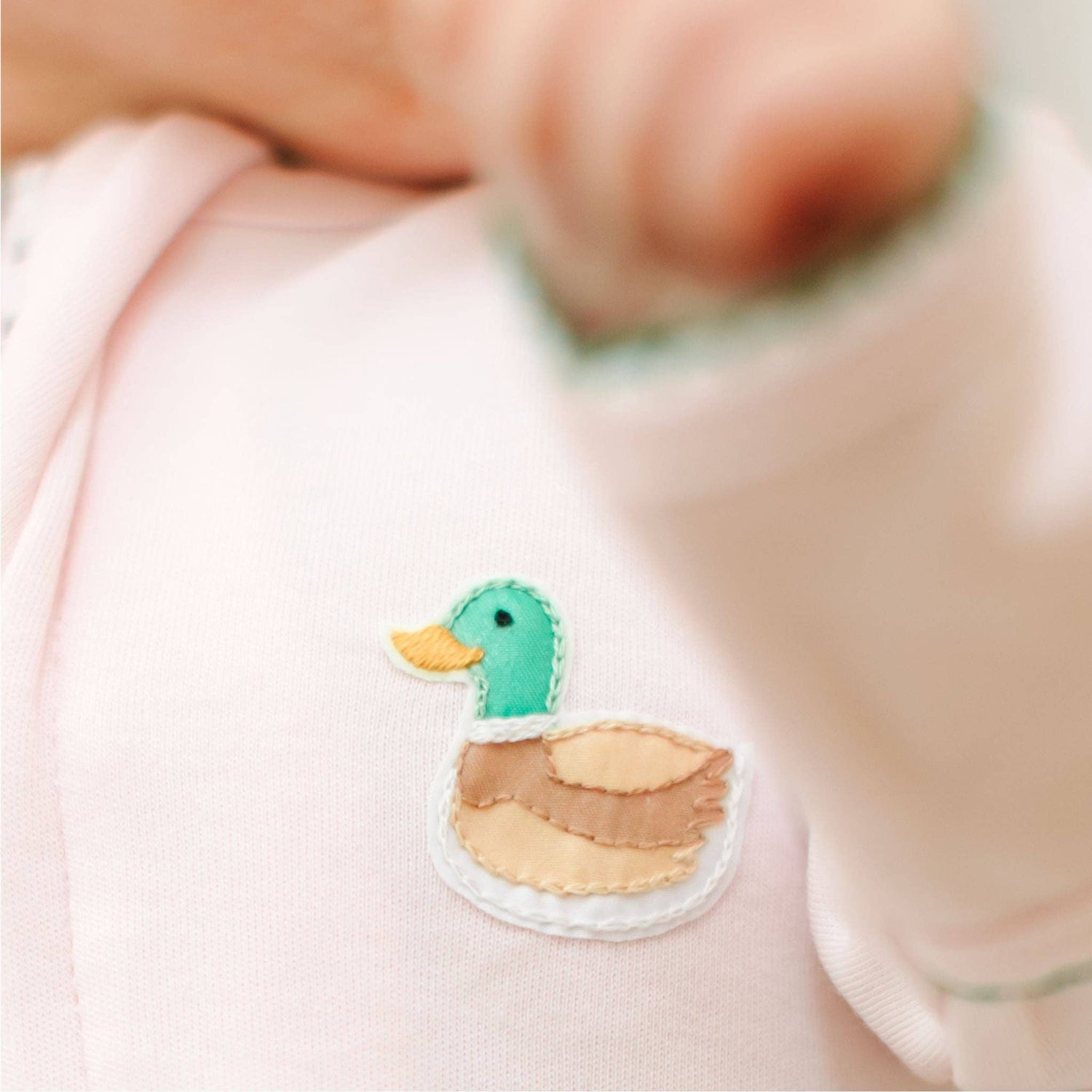 Mini Mallard Embroidered Ruffle Zip Footie - Pink