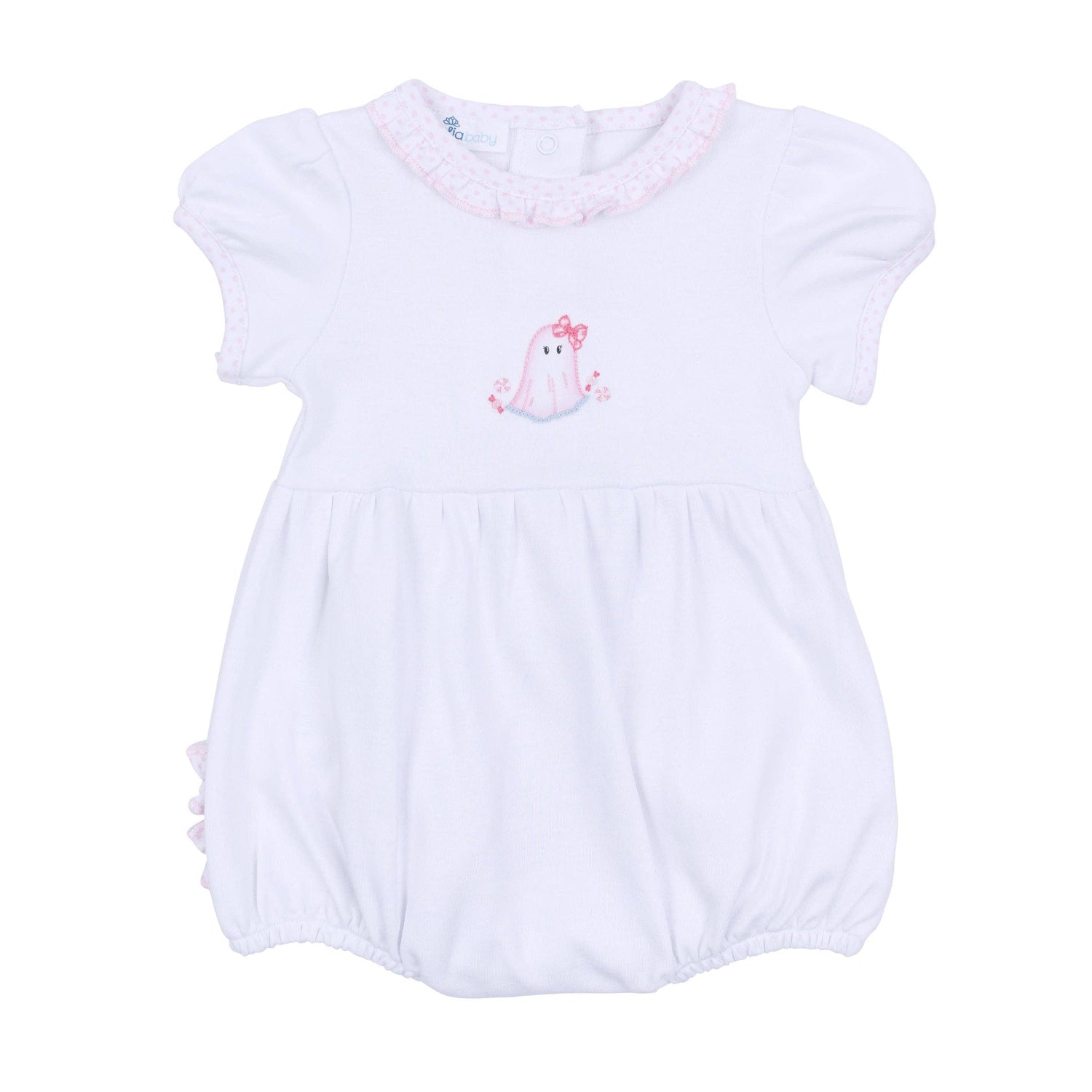 My Little Boo Embroidered Ruffle Short Sleeve Bubble - Pink