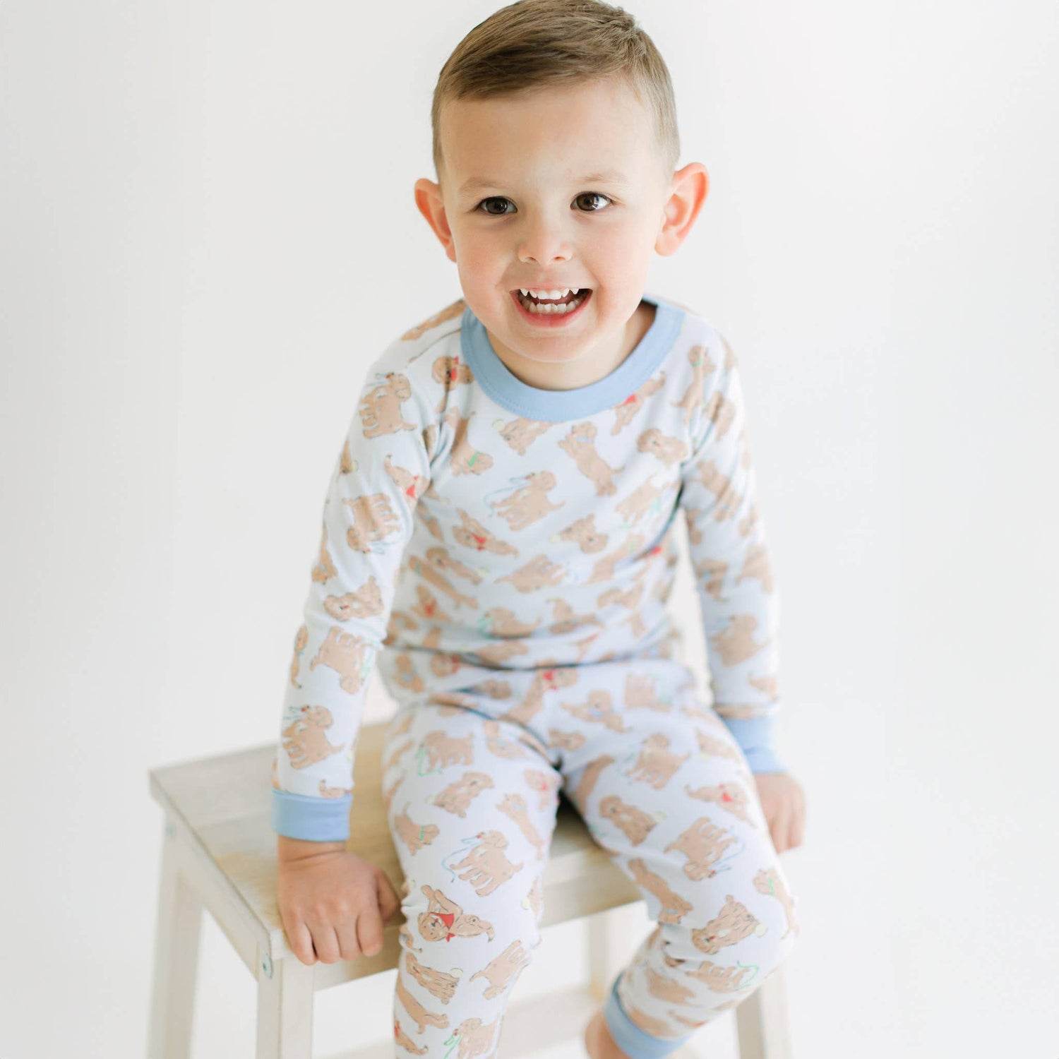 Golden Pup Long Pajamas - Light Blue