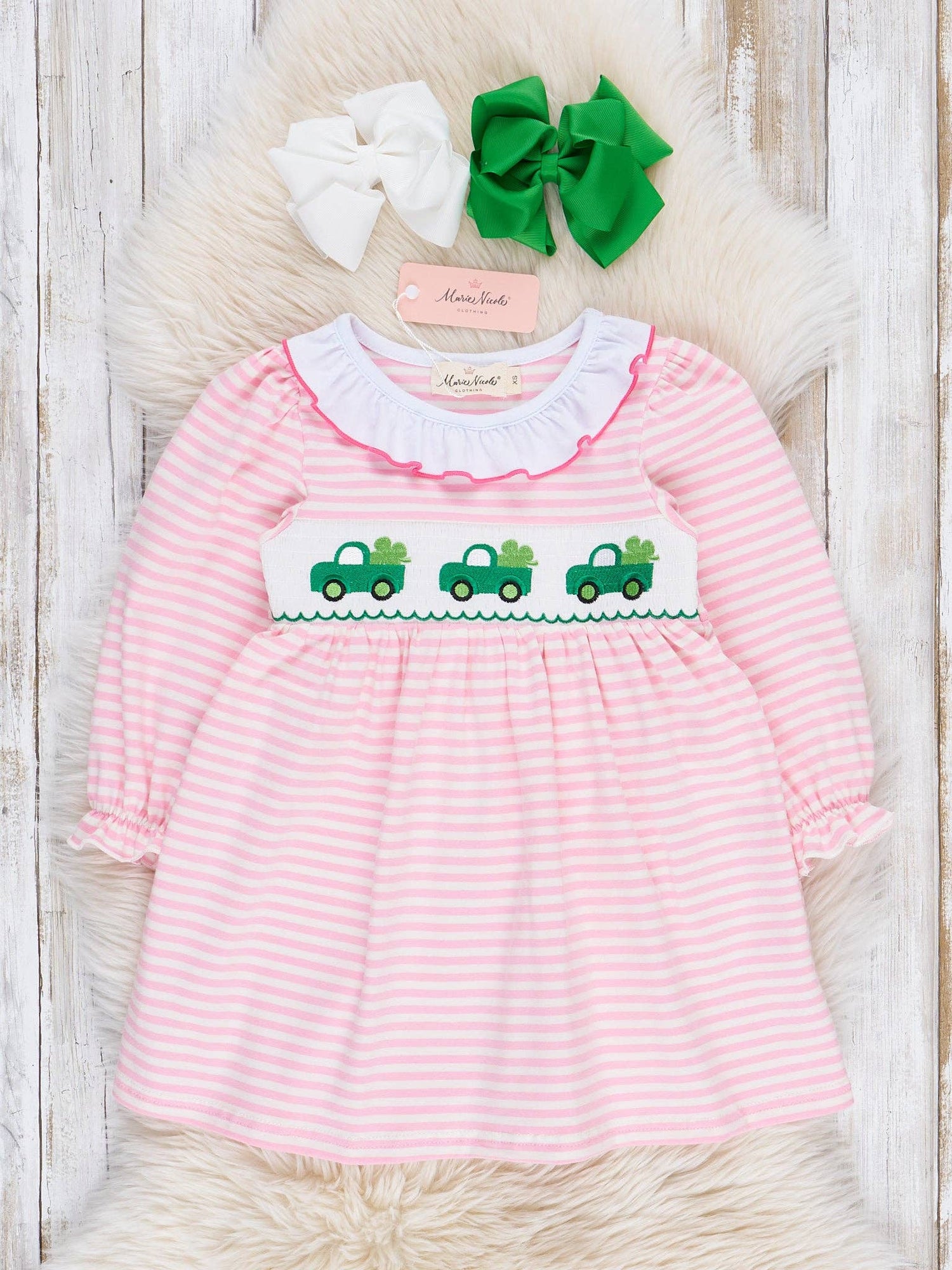 Clover Truck Smocked Ruffle Dress