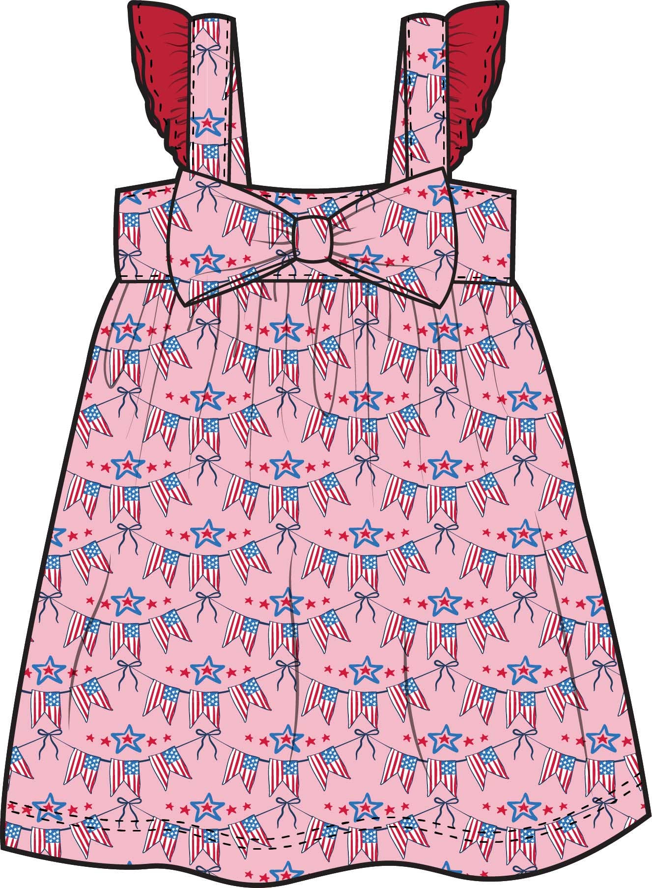 Girls American Sweetheart Cotton Gauze Flutter Bow Woven Dress