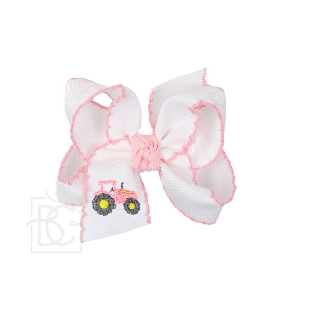 EMBROIDERED TRACTOR HAIR BOW ON ALLIGATOR CLIP