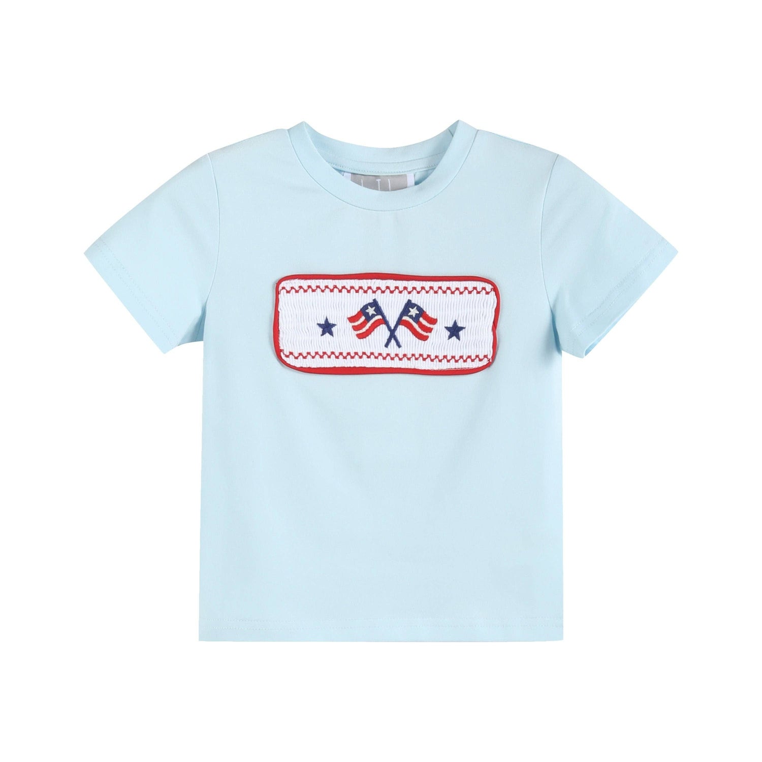 Light Blue USA Flag Smocked T-Shirt and Shorts Set