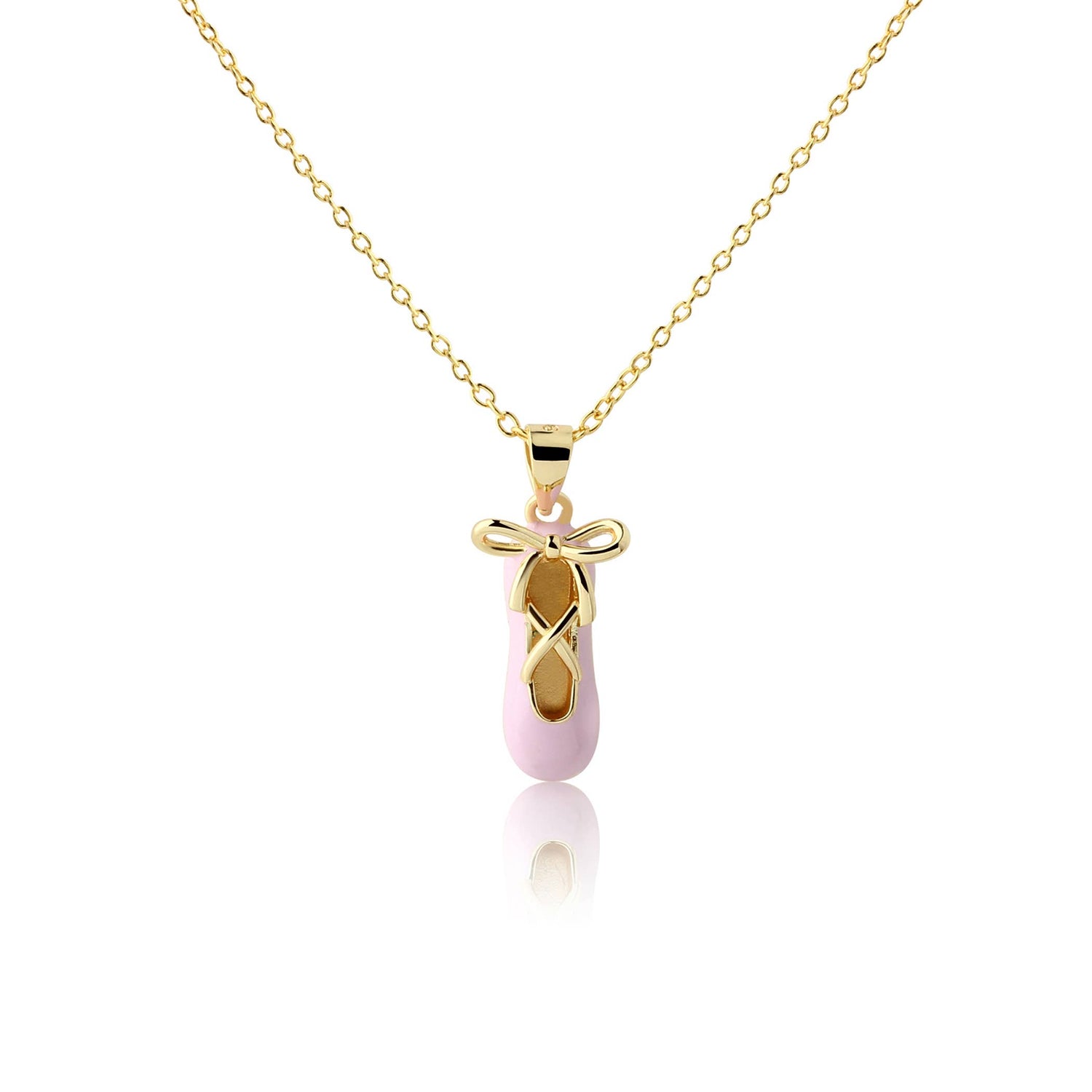 Girls 14K Gold-Plated Pink Ballet Slipper Necklace for Kids