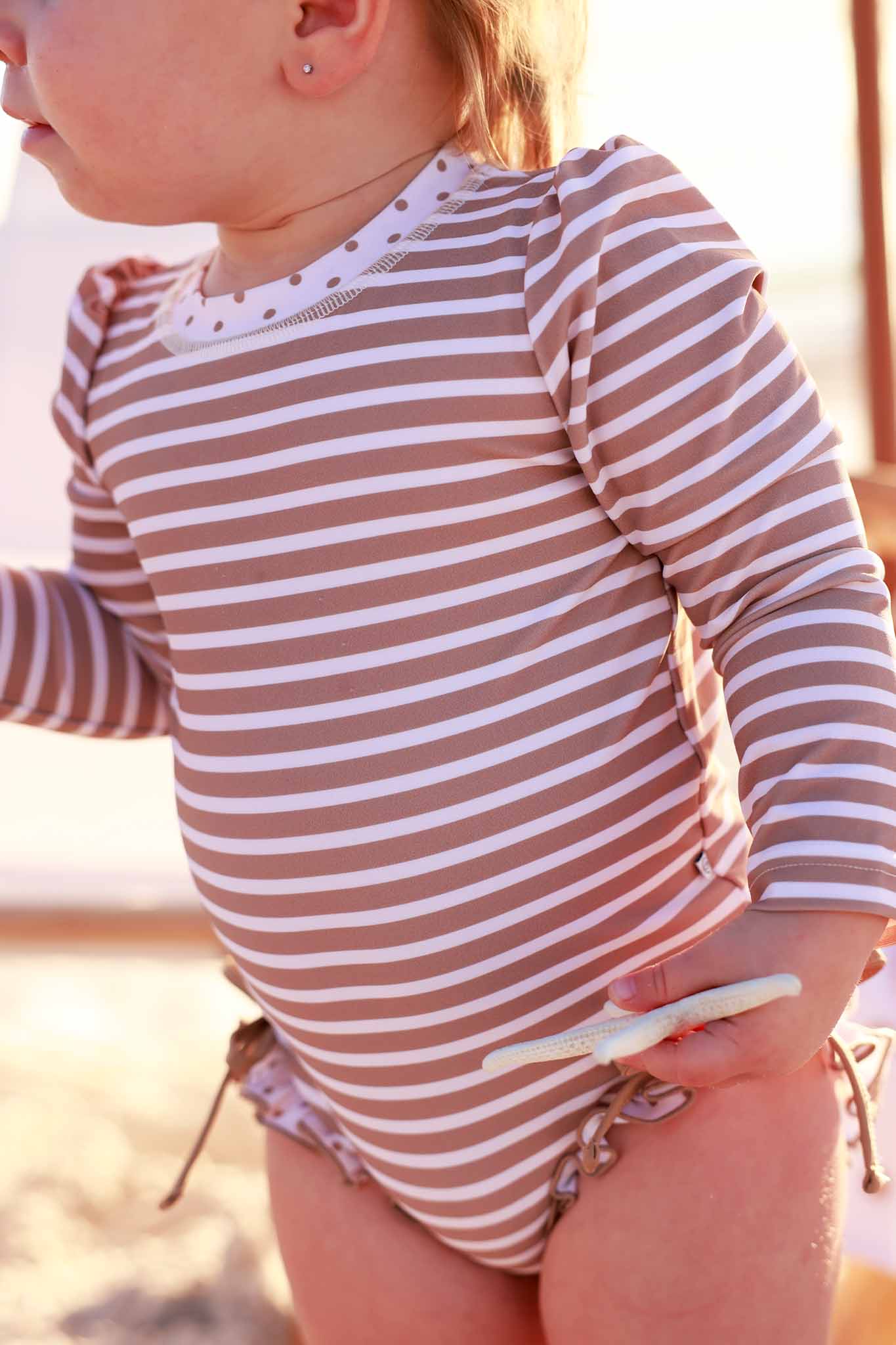 Long Sleeve Rash Guard With Ruffle Bottom | Sandy Stripes