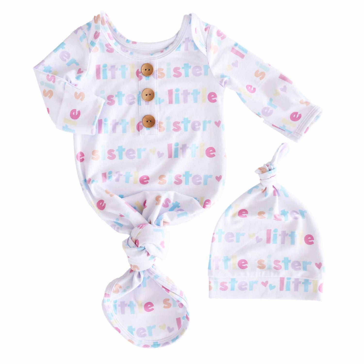 Newborn Baby Knot Gown & Hat Set | Little Sibling