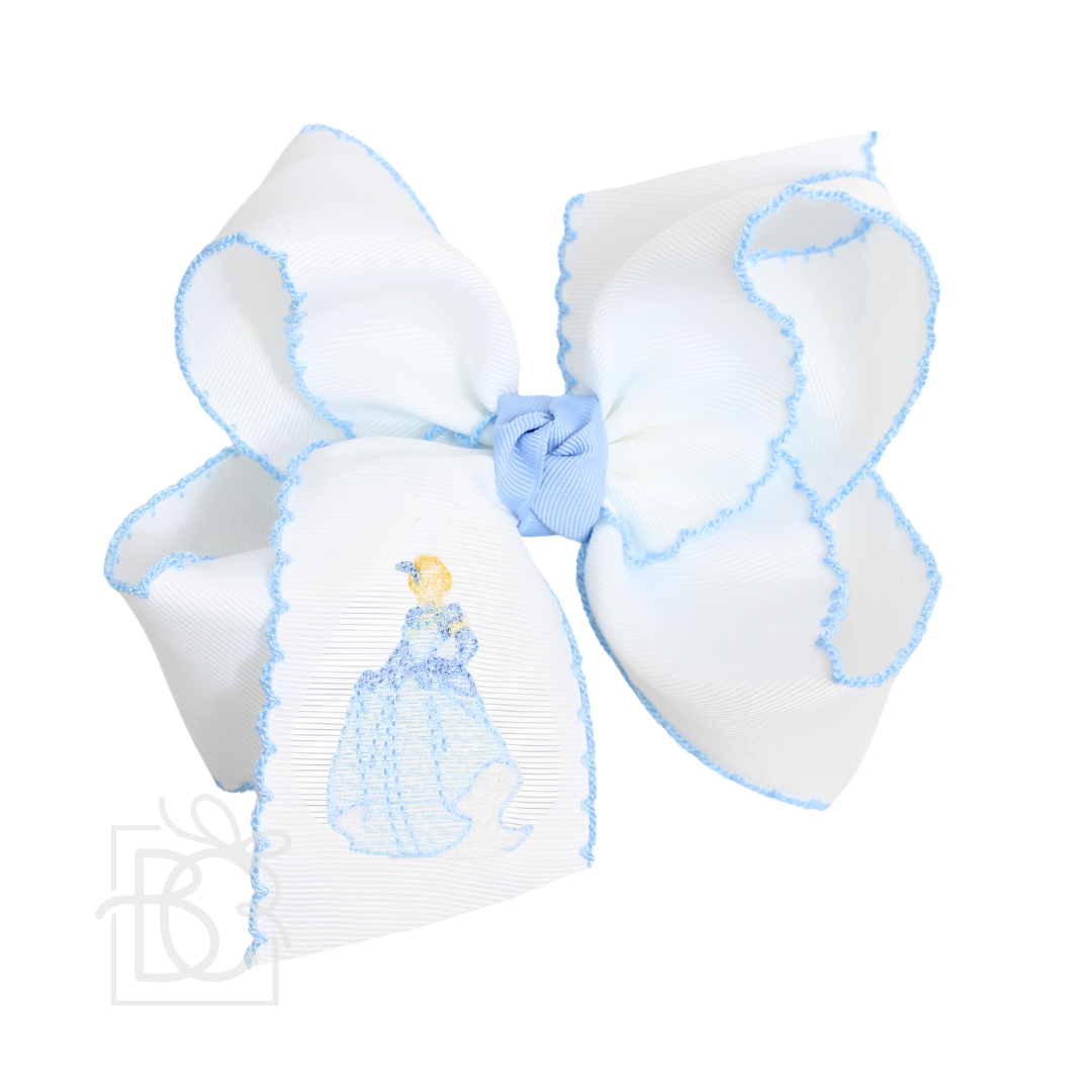 EMBROIDERED PRINCESS CROCHET EDGE BOW ON ALLIGATOR CLIP