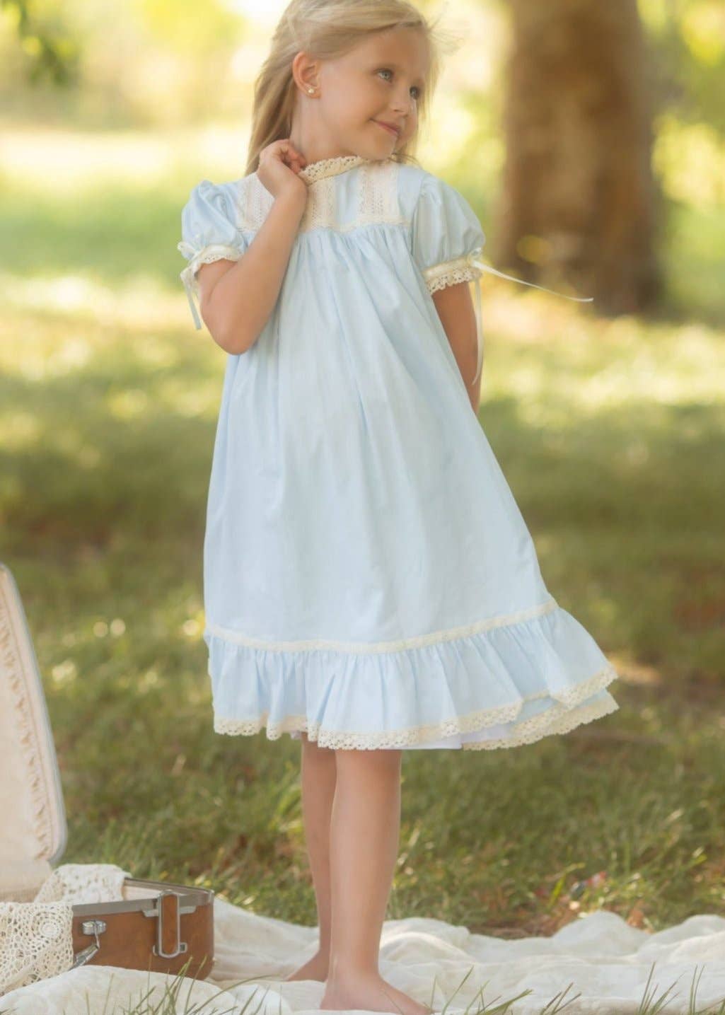 Bristol Blue Short Sleeved Heirloom Dress