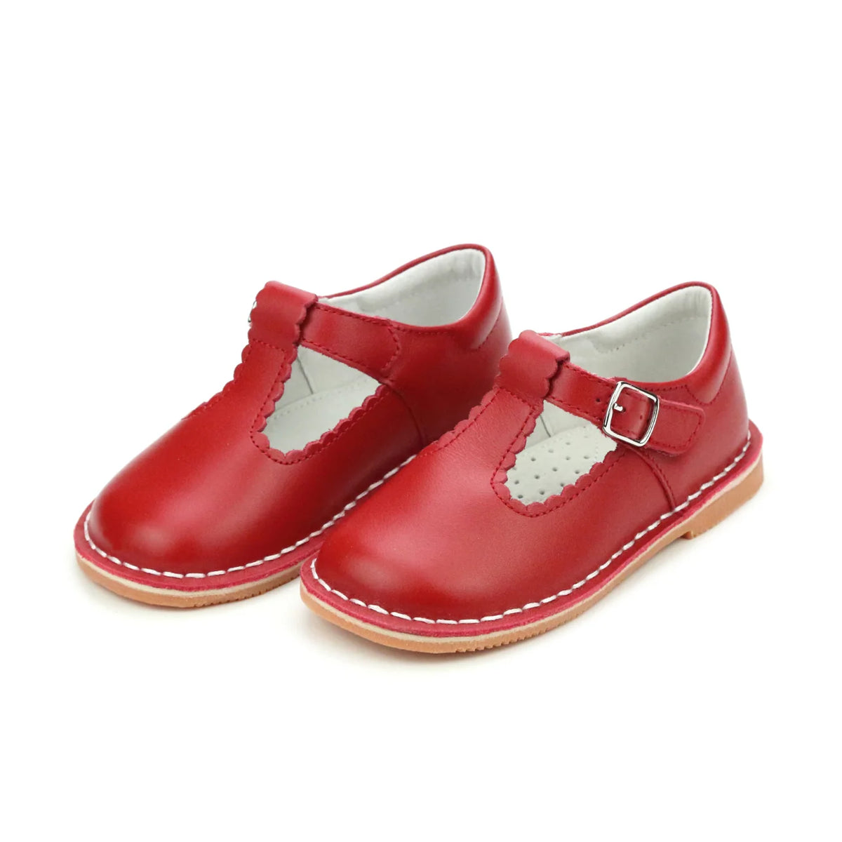 Selina Scalloped T-Strap Mary Jane Red