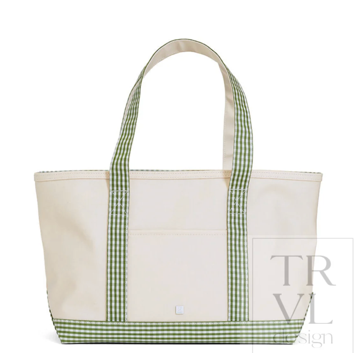 TRVL Design Medium Tote - Coated Canvas Natural with Gingham Moss Trim