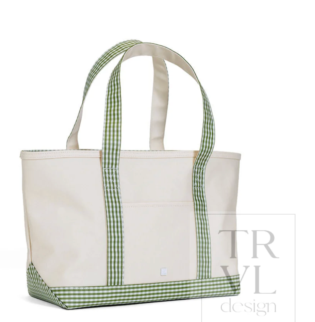 TRVL Design Maxi Tote - Coated Canvas Large Natural with Gingham Moss Trim