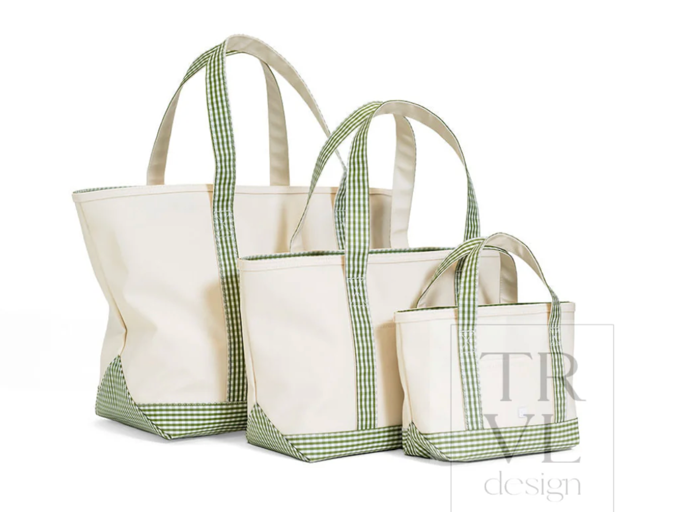 TRVL Design Medium Tote - Coated Canvas Natural with Gingham Moss Trim