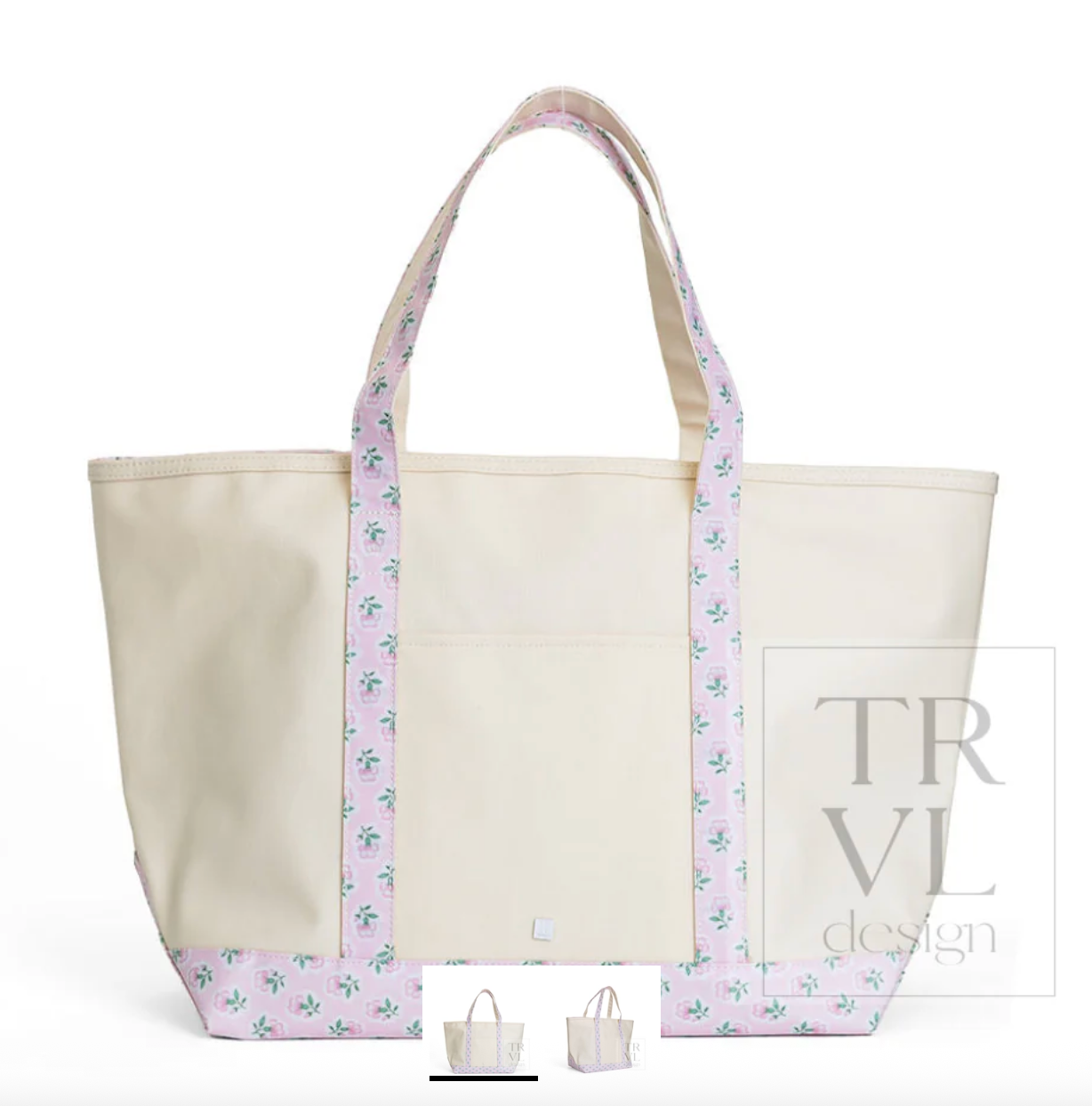 Coated Canvas Large Natural With Petite Fleur Pink Trim
