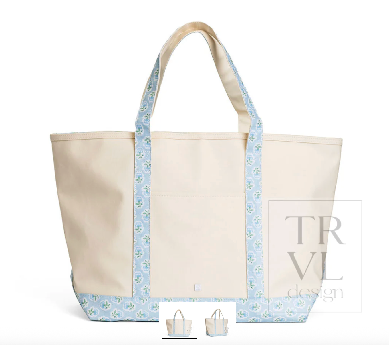 Maxi Tote Coated Canvas Large Natural with Petite Fleur Blue Trim