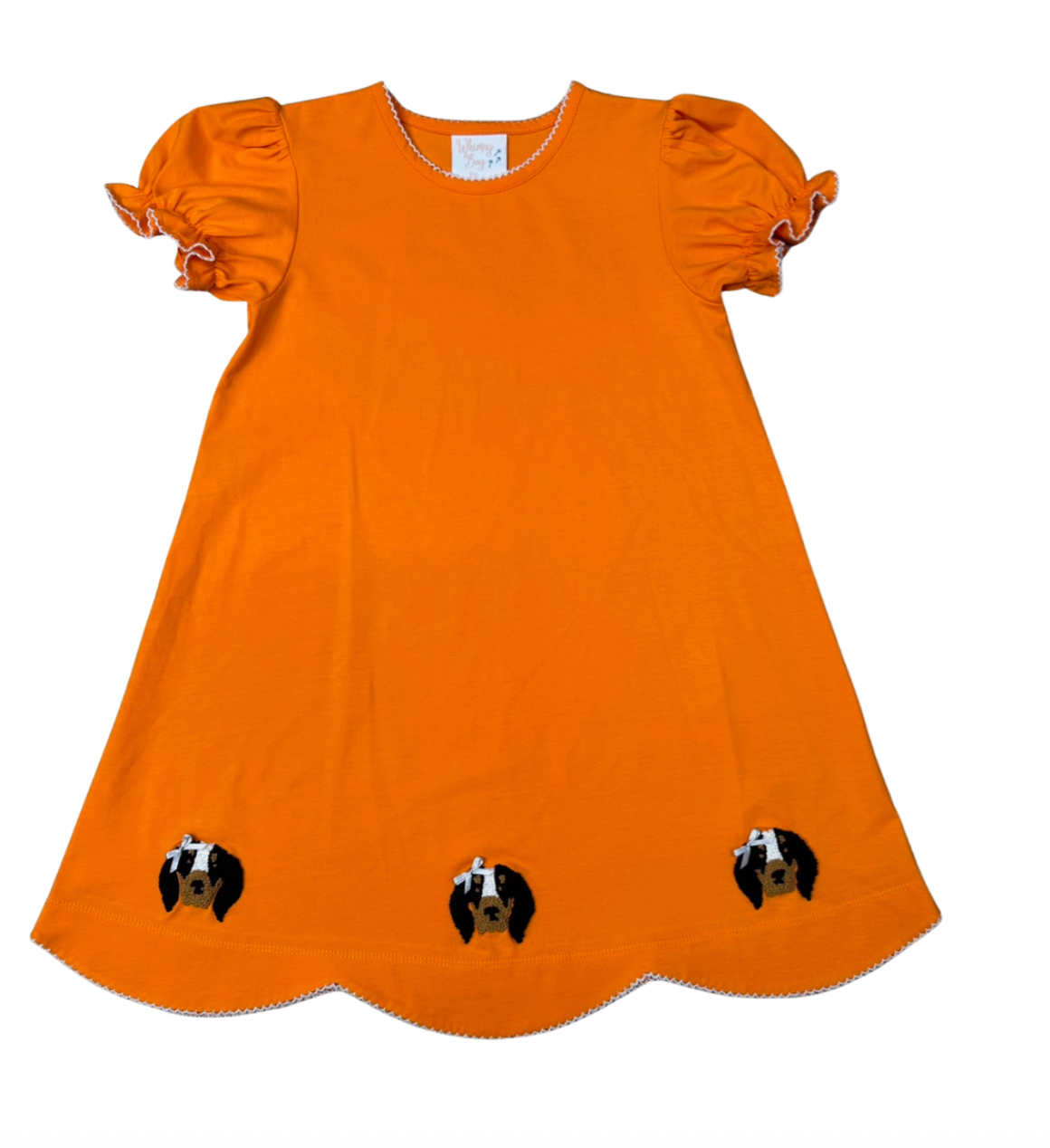 Orange & White Dog Ruffle Scalloped Dress