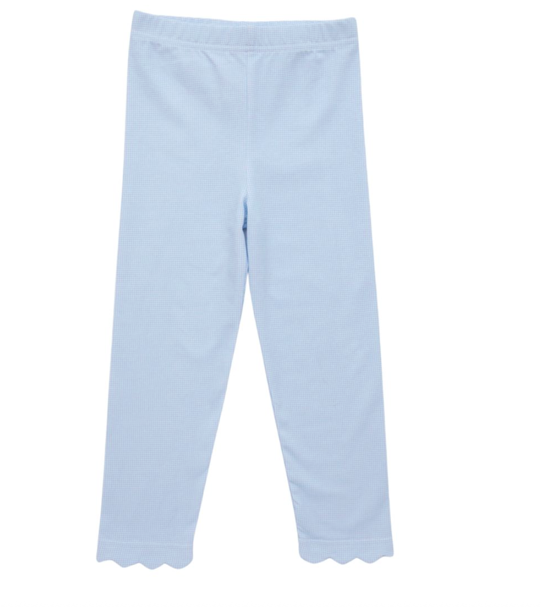 Scalloped Leggings- Light Blue Microgingham