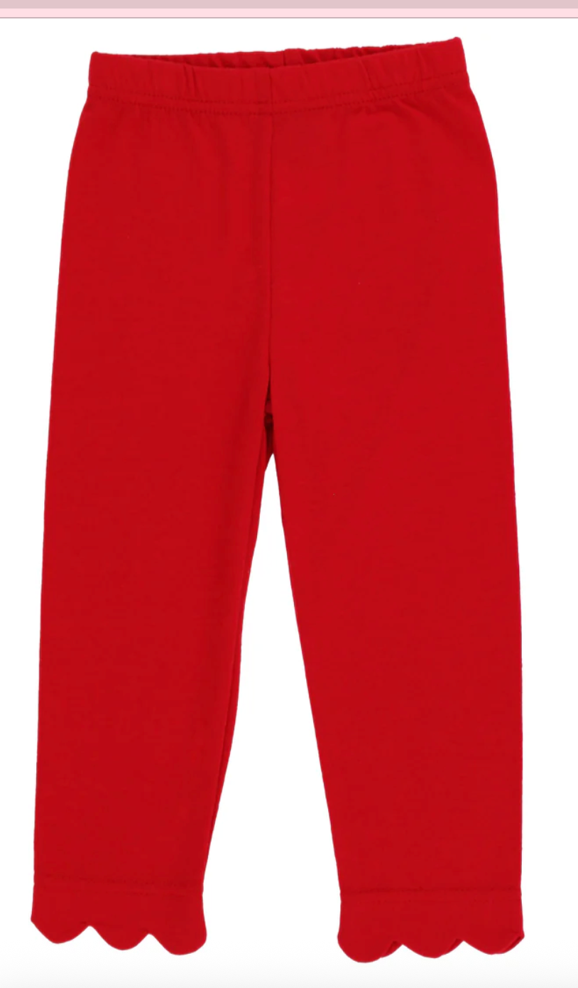 Red Knit Scalloped Leggings