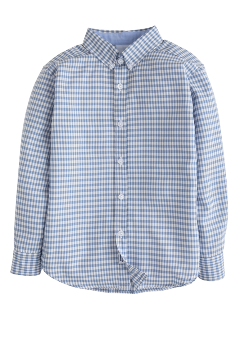 Button Down Shirt - Gray Blue Gingham