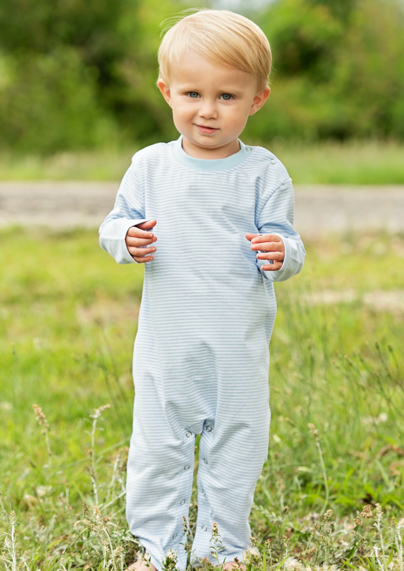 James LS Romper- Light Blue Stripe