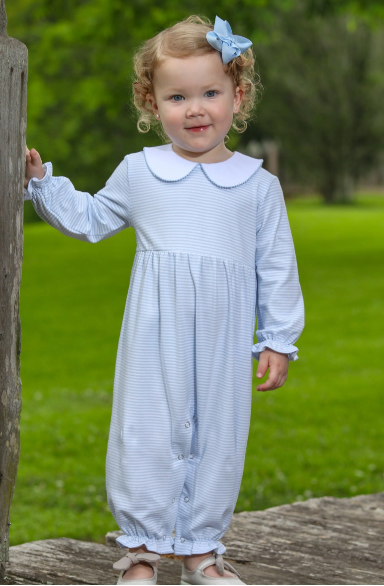Charlotte Romper- Light Blue Stripe