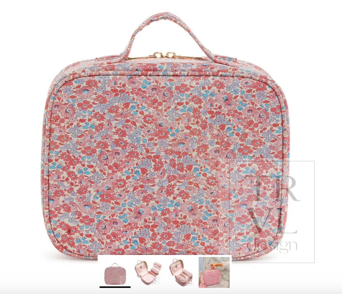 Luxe Travel Cosmetic Toiletry Case - Marseille with Pink Pinstripe Liner