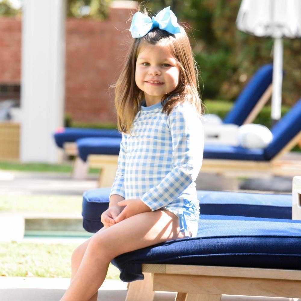 Girls Swimsuit - Ruffle Bottom - Blue Gingham