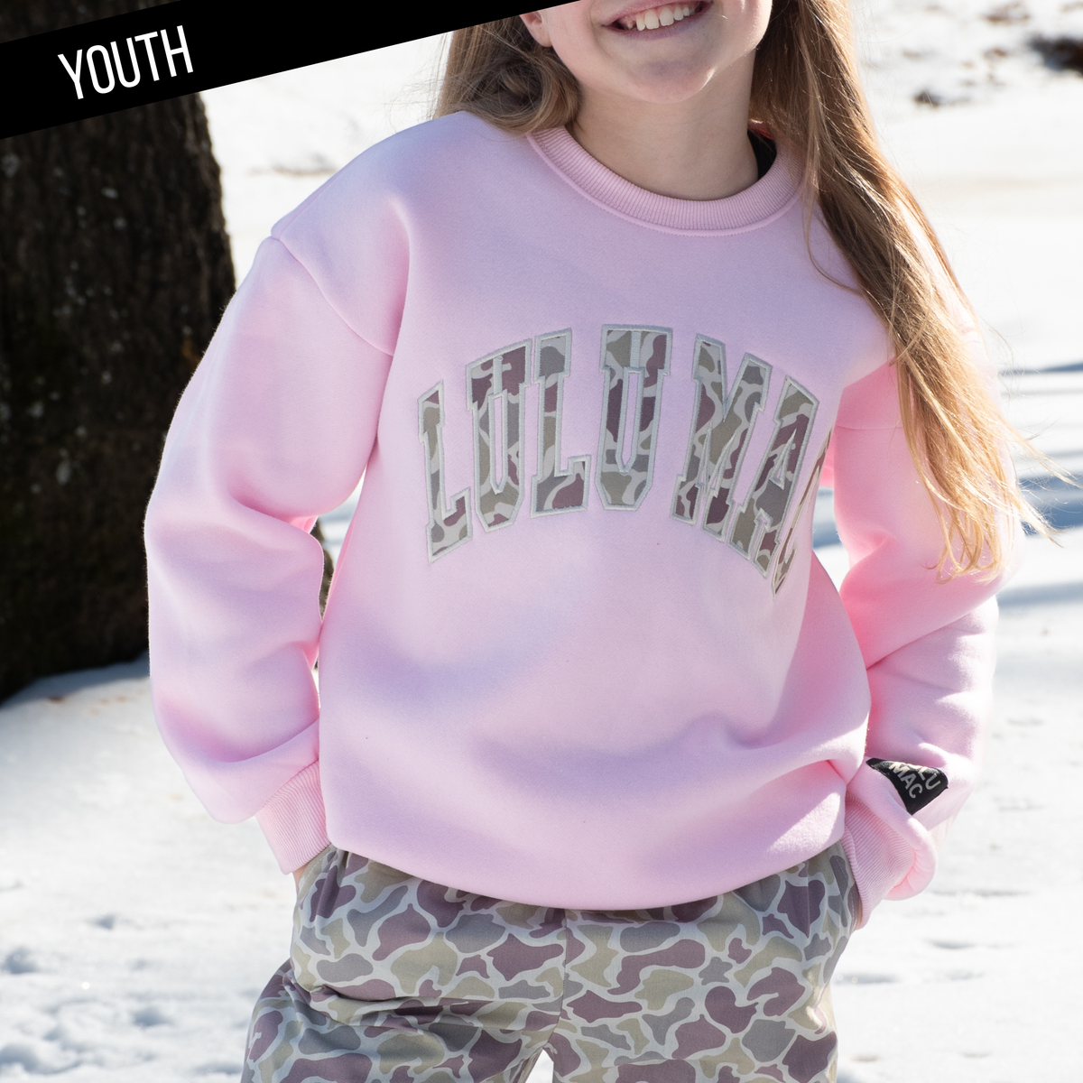 Camo Light Pink Girls Sweatshirt - Lulu Mac