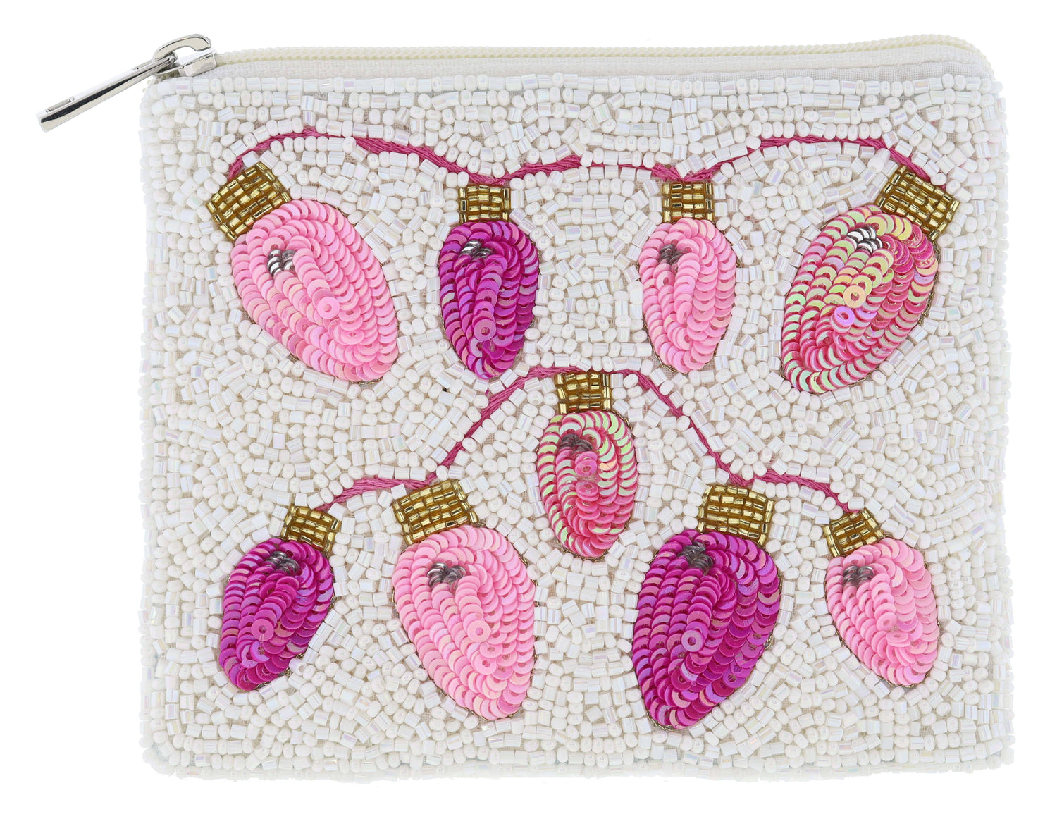Pink & Gold Christmas Lights on Iridescent Beaded Coin Purse