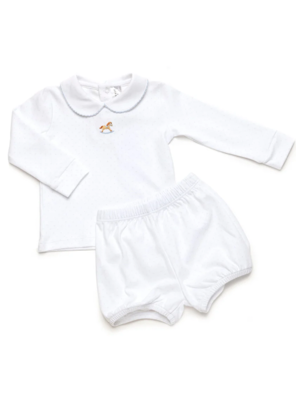 Milly Marie Pima - Small Rocking Horse Bloomer Set | Lt Blue Bitty Dot