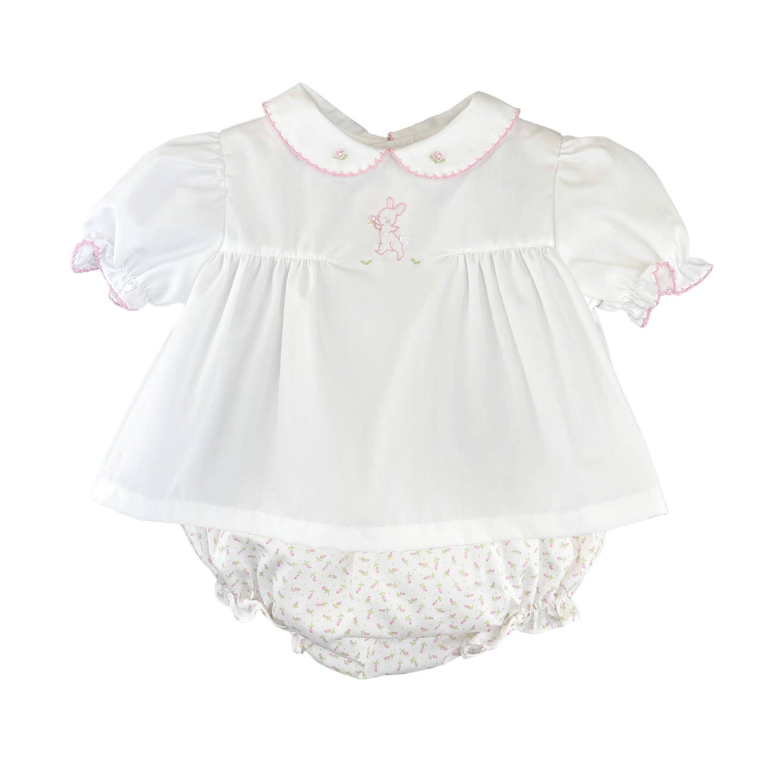 Embroidered Bunny Diaper Set with Floral Print