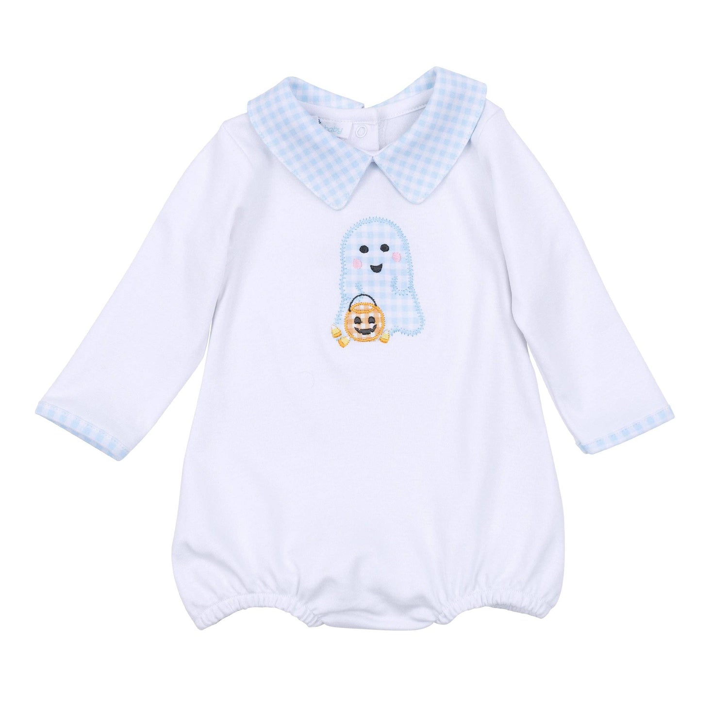 Boo Crew! Applique Collared Long Sleeve Bubble - Light Blue