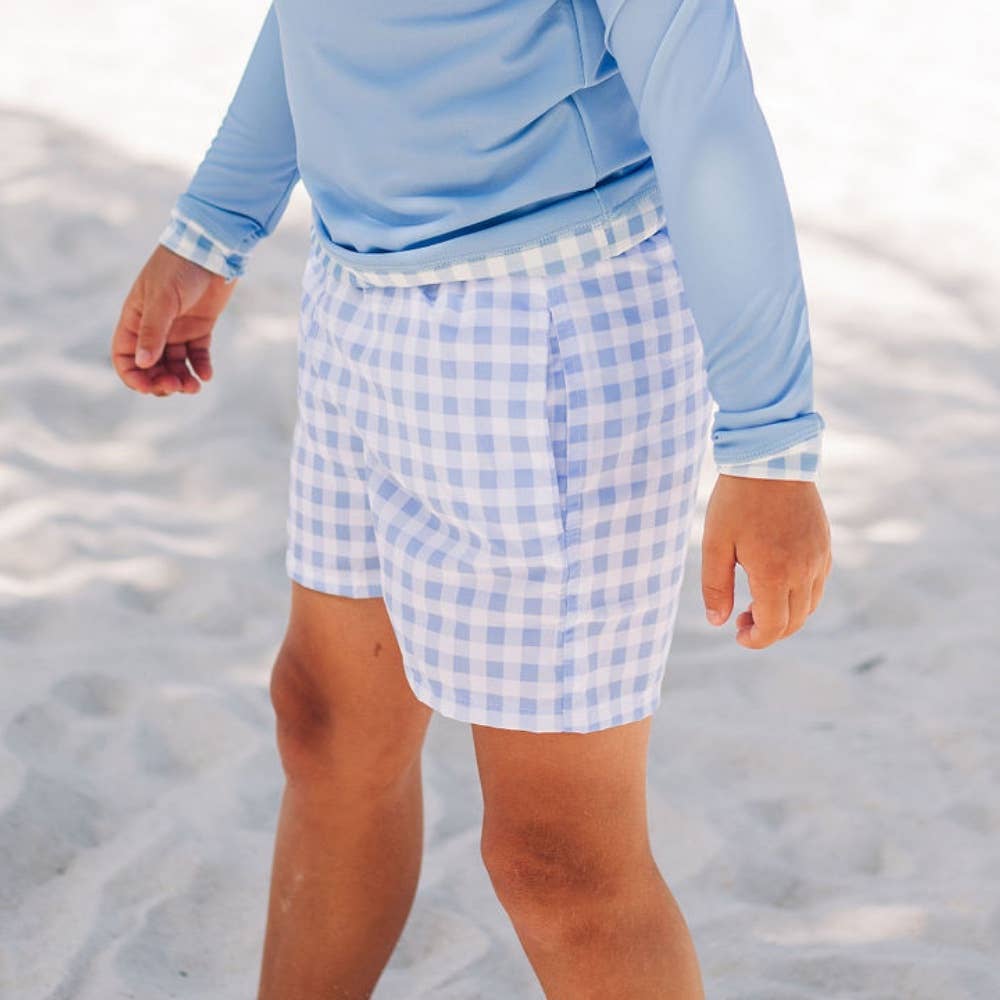 Boys Summer Swim Shorts - Blue Gingham