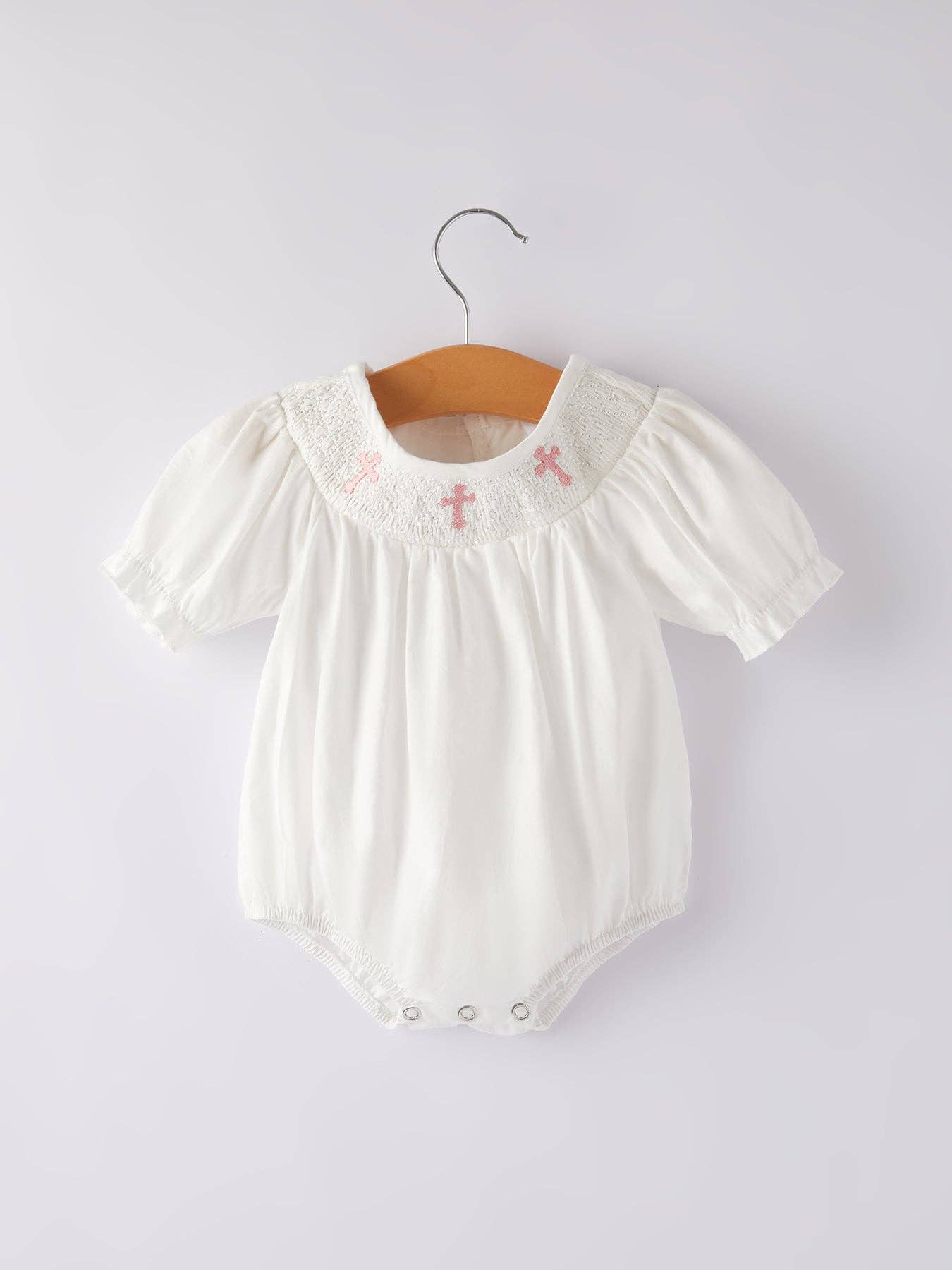 White  Smocked Church Christ Bishop Christening Girls Romper