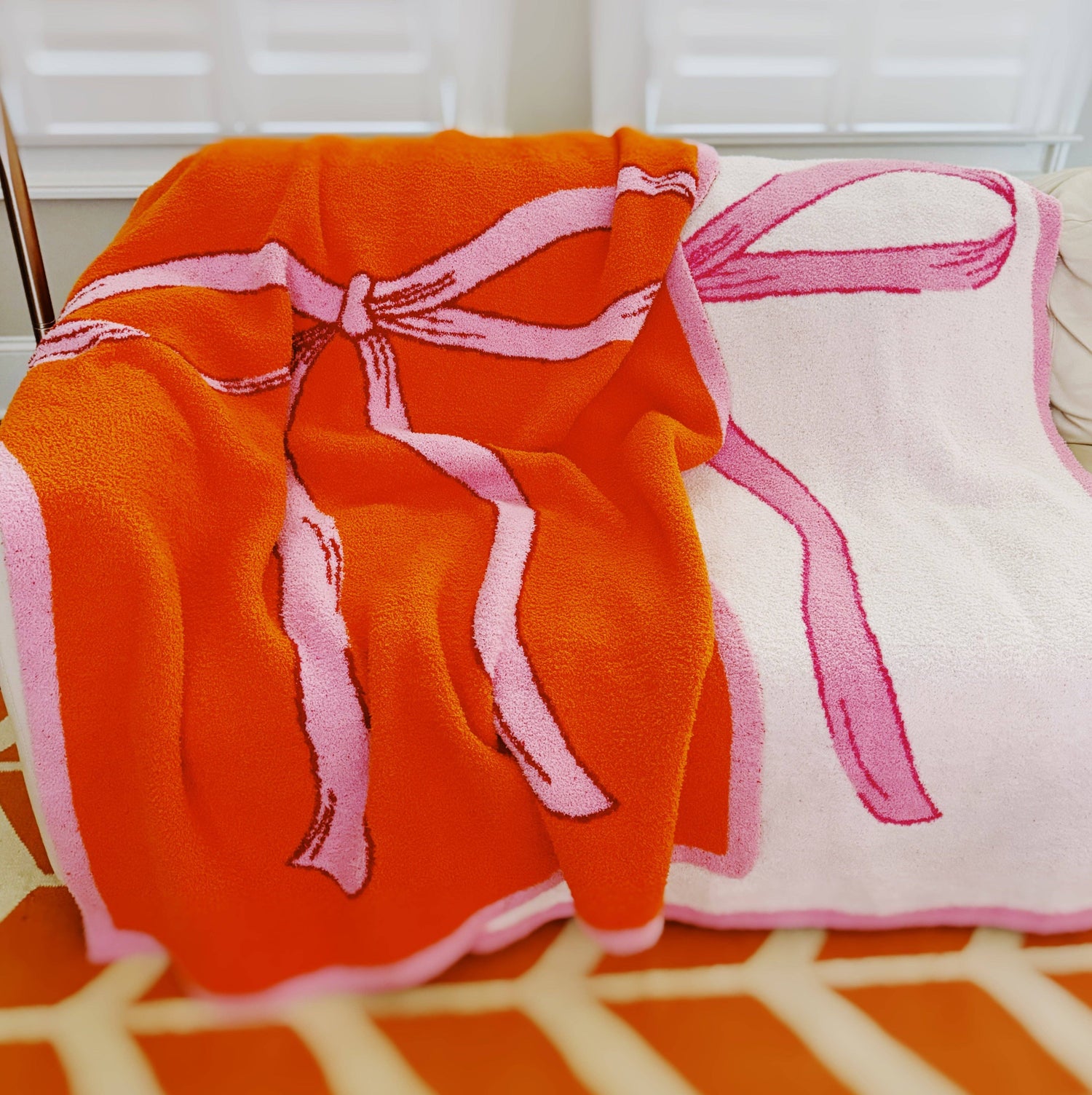 My Only Bow Coziest Blanket: Orange/Pink