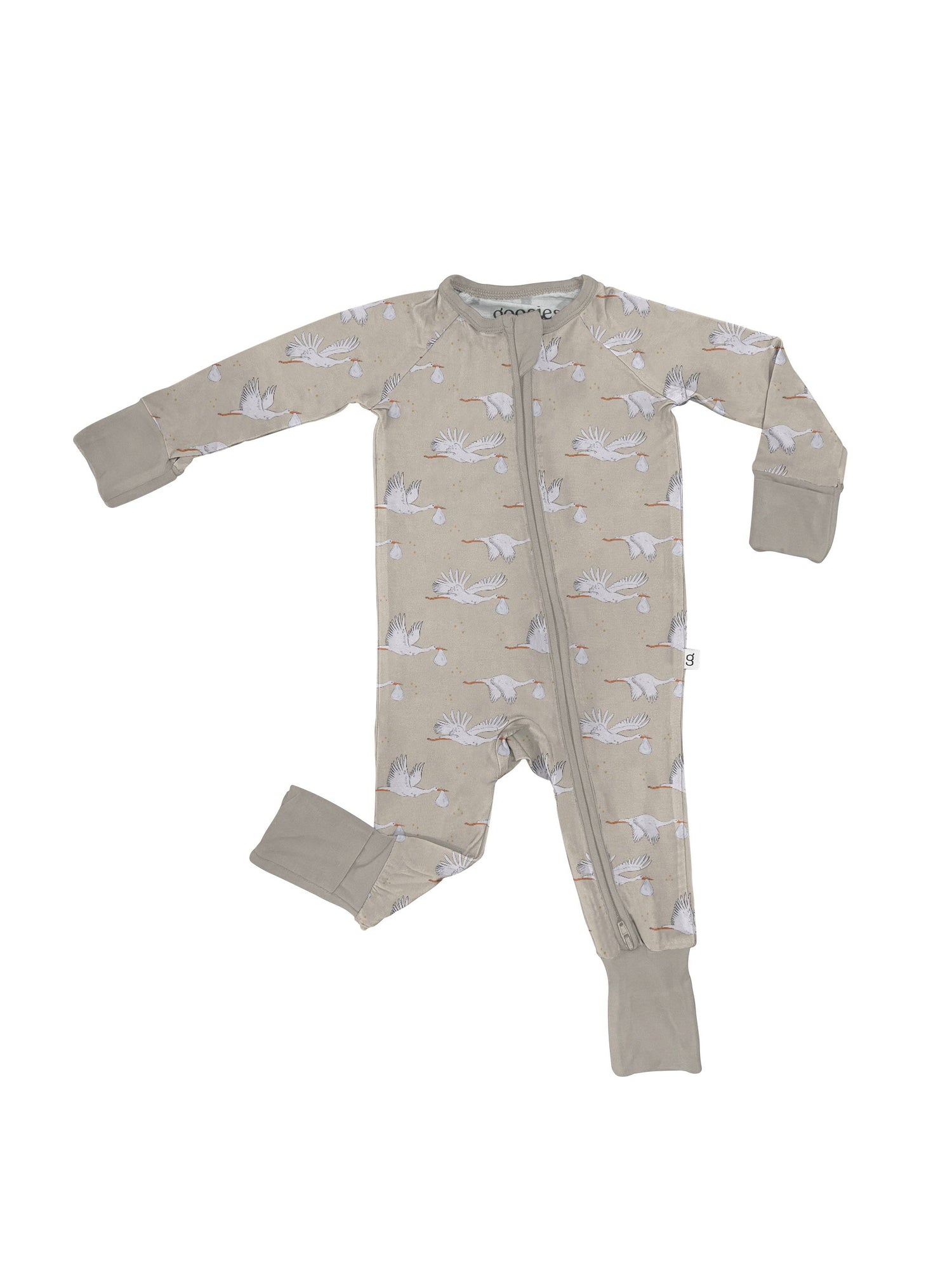 Beige Neutral Storks - Convertible Zip PJs