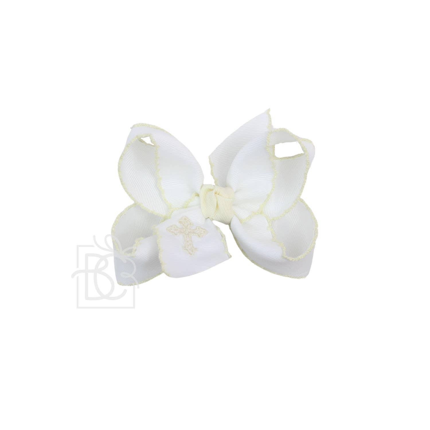 EMBROIDERED CROSS CROCHET EDGE BOWS