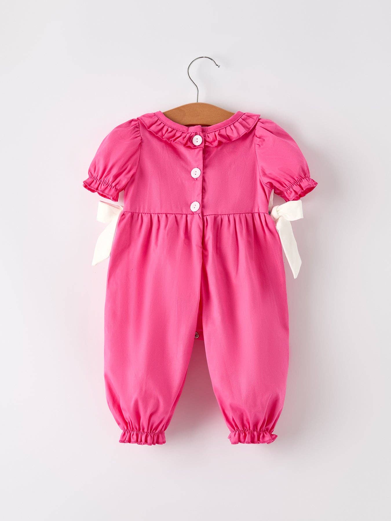 Pink Smocked Church Christ Bishop Christening Bow Baby Girl Romper