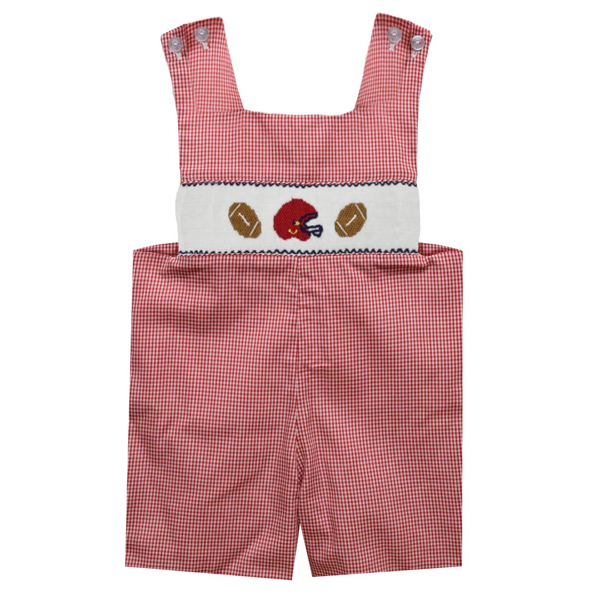 Football Smocked Gingham Boys Shortall: Cardinal Red