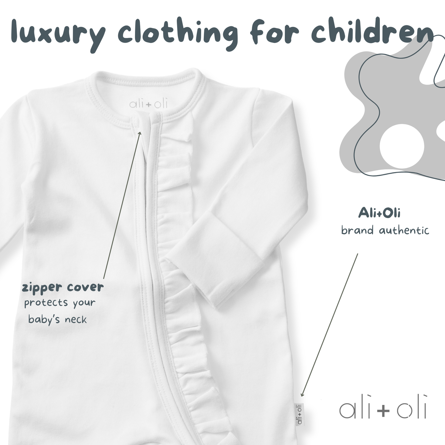Baby Ruffle Footie 2-Way Zipper – Organic Cotton Lounge Wear: White / 0-3M