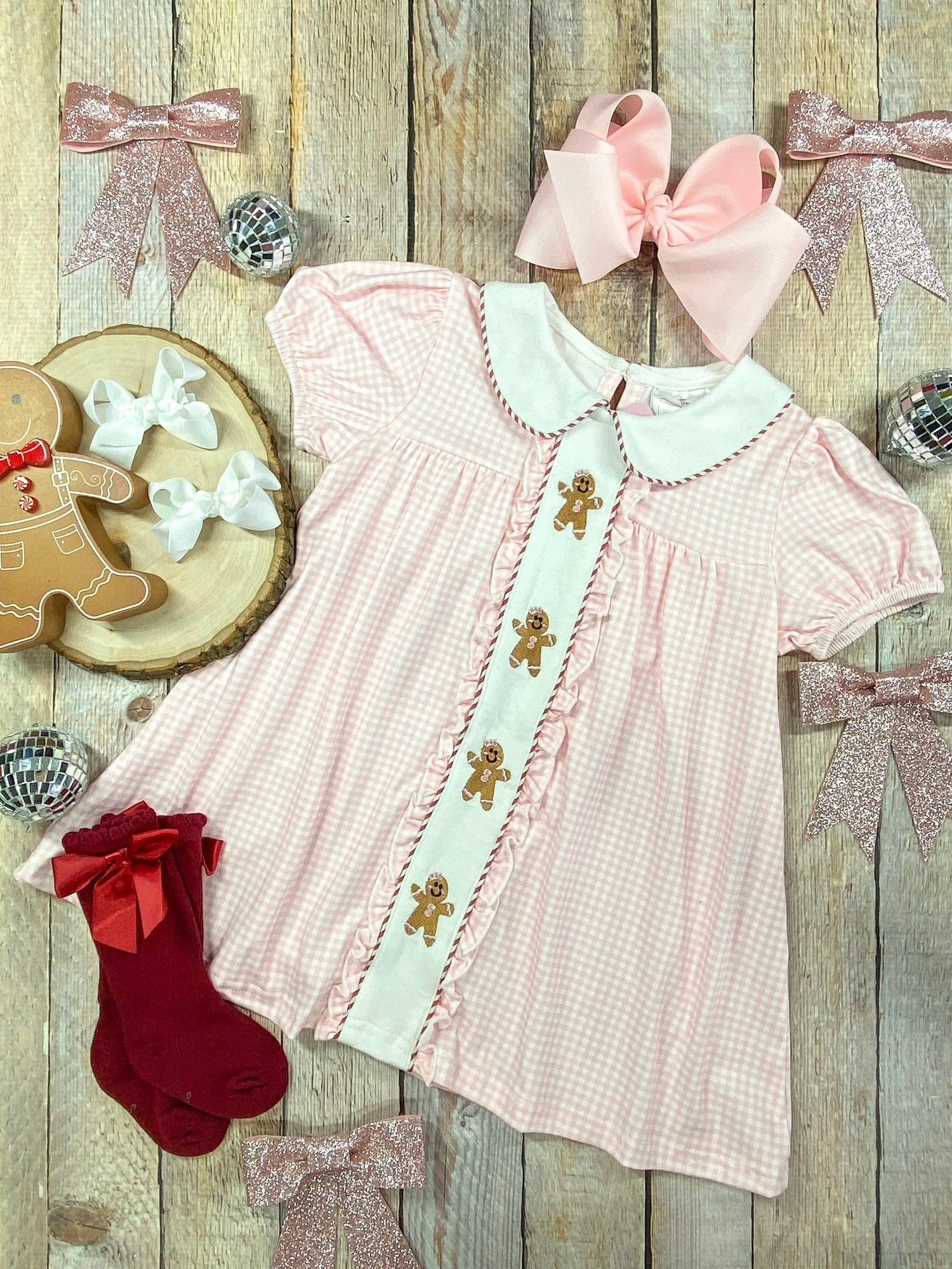 Gingerbread Friends Pink Embroidered Dress