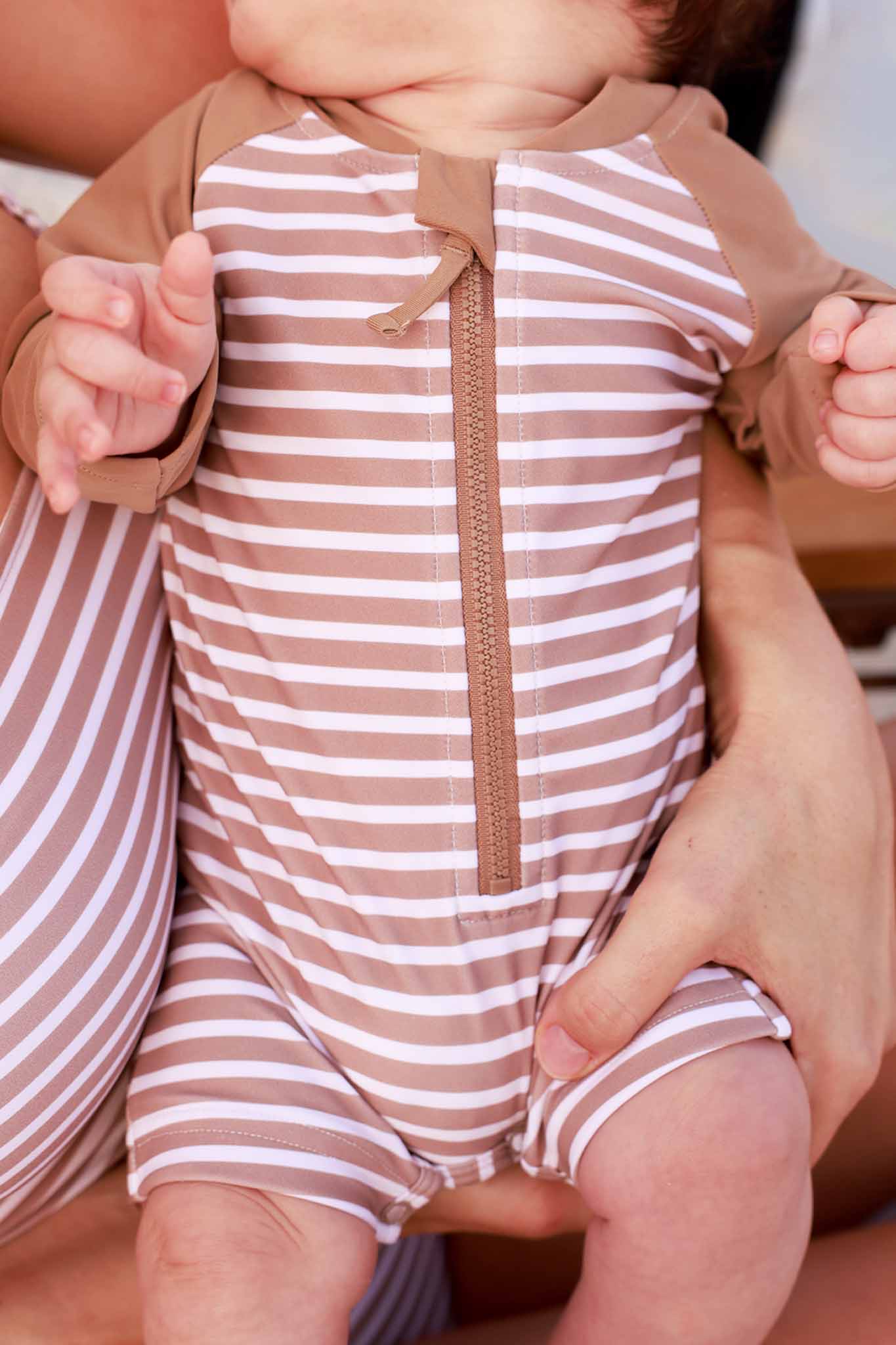 Long Sleeve Rash Guard Swim Romper Shortie | Sandy Stripes