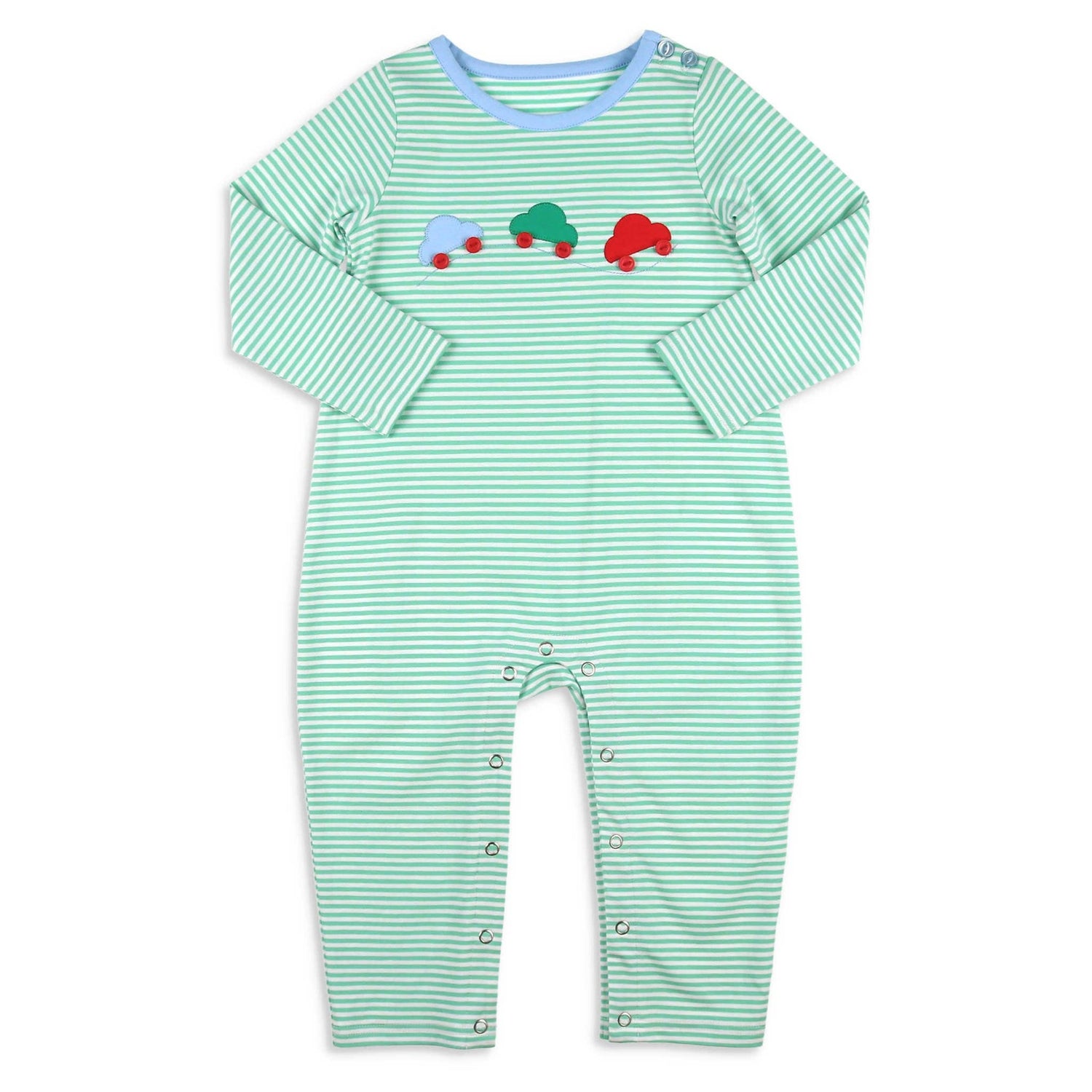 Boys Car Romper - Green Stripe