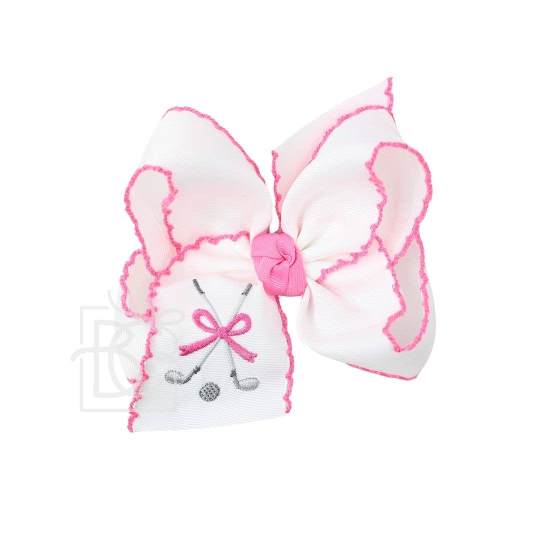 EMBROIDERED GOLF CLUBS CROCHET EDGE HAIR BOW