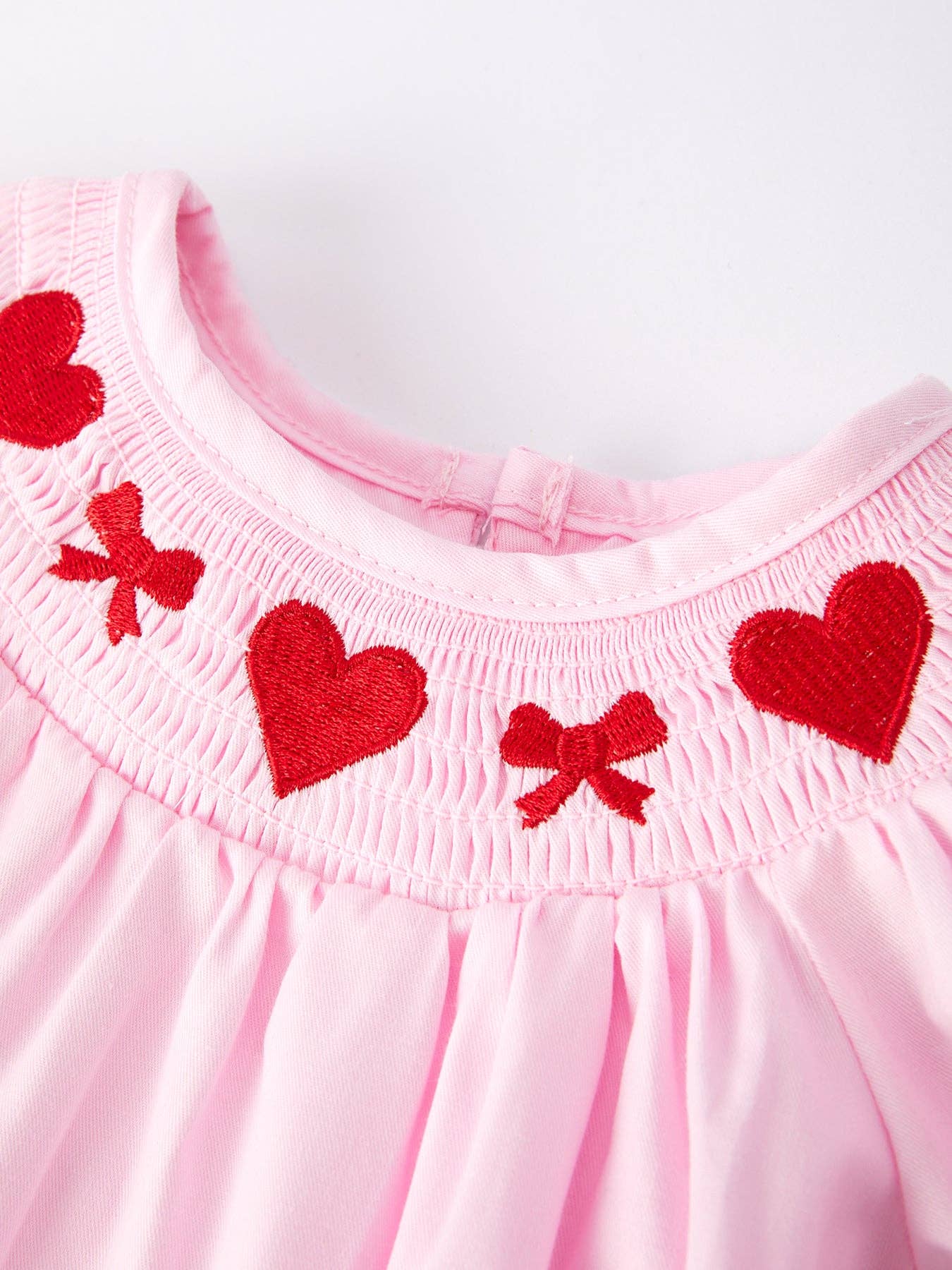 Pink valentine Smocking Embroidery Long Sleeve Girls Romper