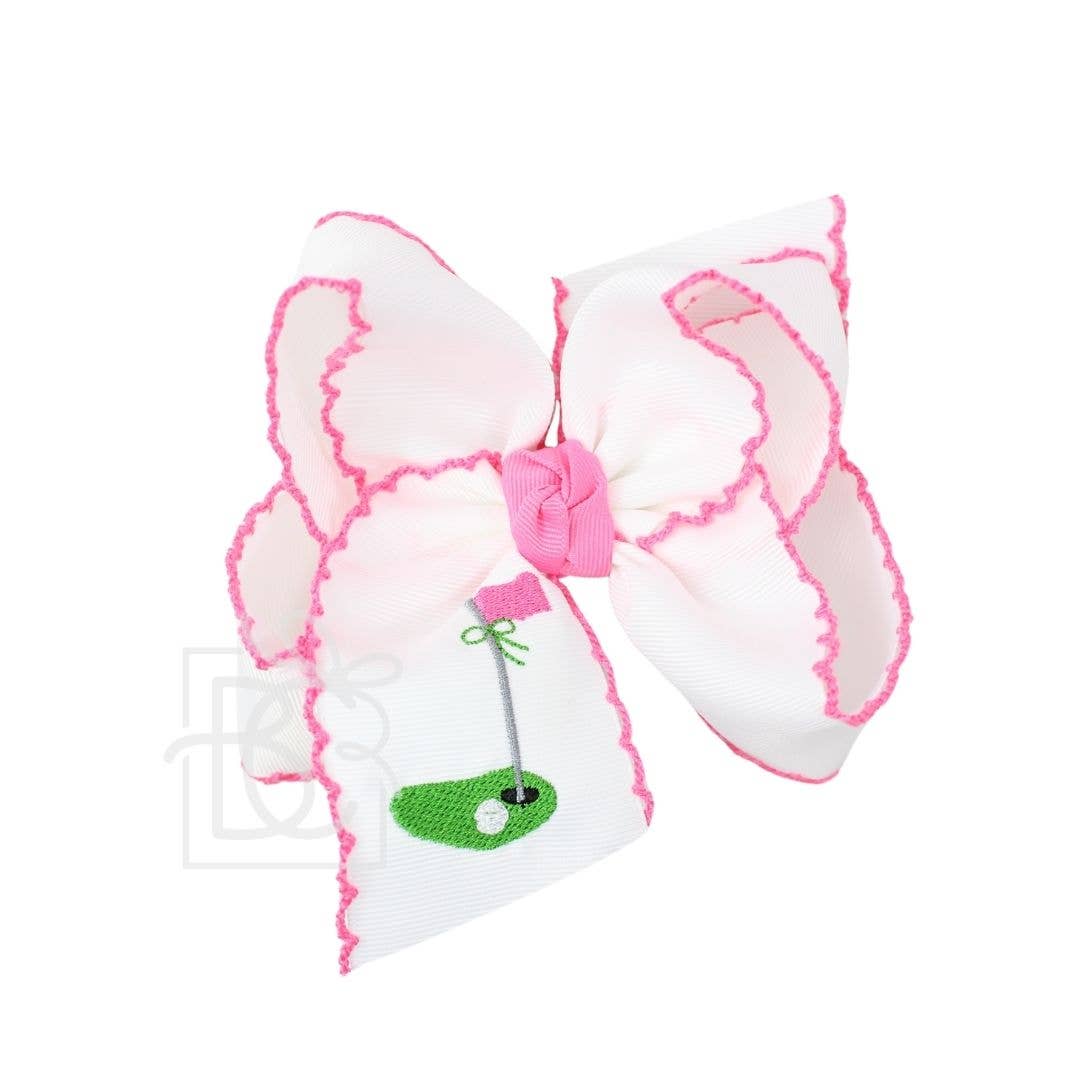 EMBROIDERED GOLF FLAG CROCHET EDGE HAIR BOW