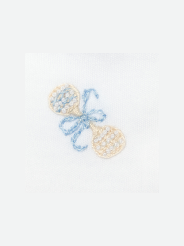 Blue Heirloom Rattle Collared Pima Footie | White